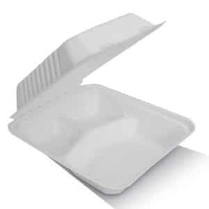 Dinner Box Sugarcane 3-Comp Large- 8", 50/Slv