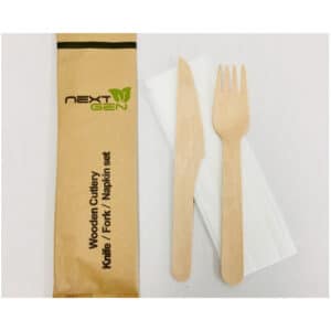 Knife/Fork/Napkin Set Wooden Combo 160mm, 100/SLV