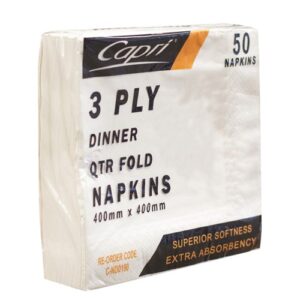 Napkins 3 Ply Dinner Quarter Fold White, 500/C