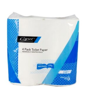 Toilet Tissue Roll 2 Ply 4 Pack Quality White 400 Sheets, 48/C