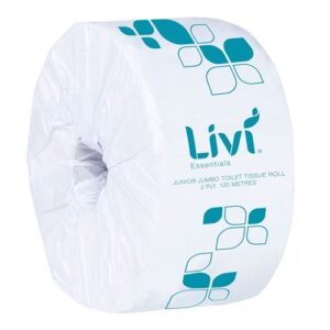 Toilet Tissue Essentials 2 Ply Junior Jumbo Roll White 120m, 16/C